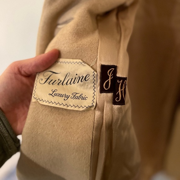 FURLAINE Vintage 50s 60s Women's Beige Coat with Mink Fur Collar, Size S - Picture 13 of 16